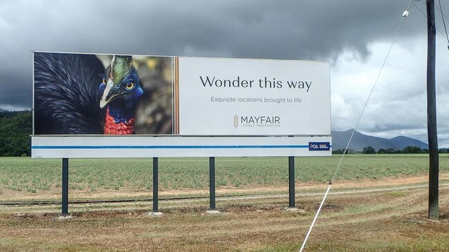 A sign near Mission Beach in 2019 advertising Mayfair Iconic Properties' investment in the region.