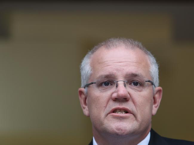 PM Scott Morrison emotional during a press conference on NDIS at Parliament House in Canberra.Picture Kym Smith