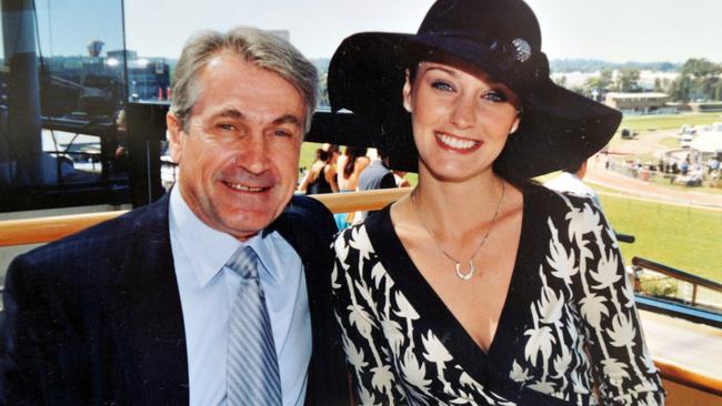 COPY PICTURE. Victoria Samba, daughter of slain horse trainer Les Samba talks of her father and how she is still struggling to come to terms with his loss. Victoria's daughter Hilary, 4, and her recent engagement helps keep her happy. Victoria with dad Les at the races. Picture: Craig Borrow