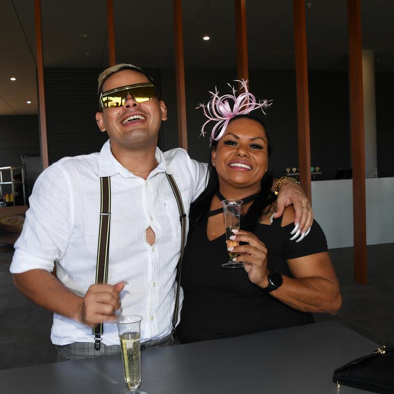 Joshua Sells and Shannon Daly at the Darwin Turf Club Bridge Toyota Ladies' Day / Derby Day. Picture: KATRINA BRIDGEFORD