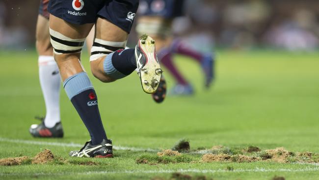 Chewed up surface after a scrum during the Round 4 Super Rugby match between the NSW Waratahs and the Queensland Reds at the SCG in Sydney, Saturday, March 9, 2019. (AAP Image/Craig Golding) NO ARCHIVING, EDITORIAL USE ONLY