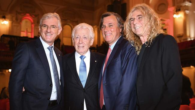 Sir Frank Lowy with his sons (L-R) Steven, Peter and David. Picture: David Moir/AAP Image