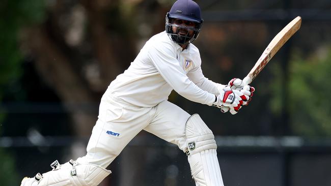 Noble Park’s Sahan Perera knocked his third ton of the season on the weekend. (Photo by Josh Chadwick)