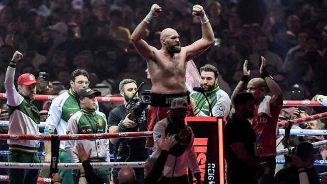 Tyson Fury reacts during his heavyweight world championship rematch against Ukraine's Oleksandr Usyk. Photo by AFP.