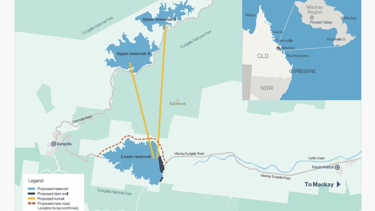 The location of the proposed reservoirs for the Pioneer-Burdekin Pumped Hydro Project. Picture: Contributed