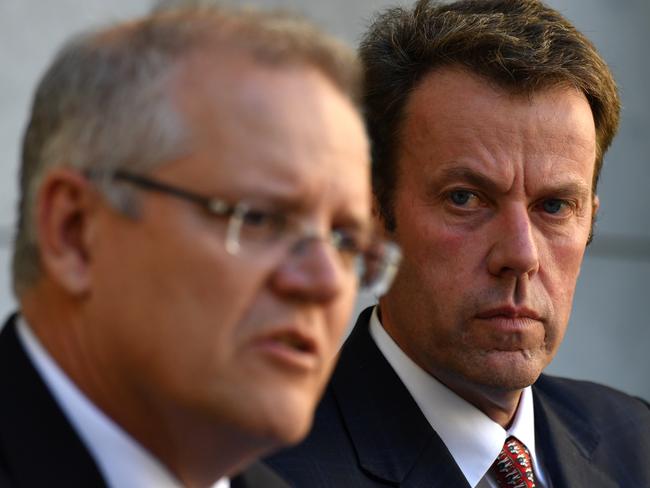 Prime Minister Scott Morrison and Minister for Education Dan Tehan announcing they secured a $3.2 billion funding deal with Catholic and independent schools. Picture: AAP