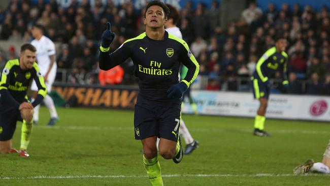 Arsenal's Chilean striker Alexis Sanchez celebrates scoring in the EPL.