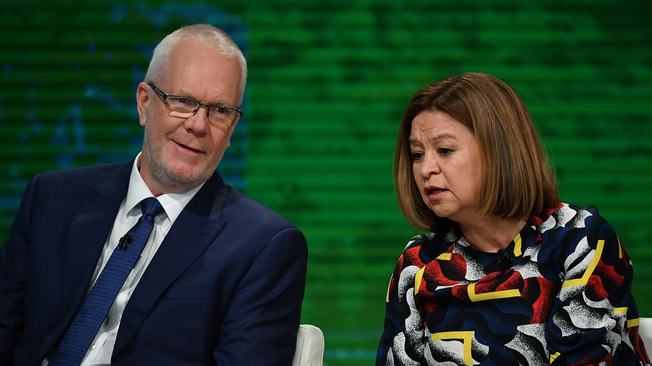 ABC Chairman Justin Milne with Michelle Guthrie, pictured in February. Picture: AAP Image/Joel Carrett