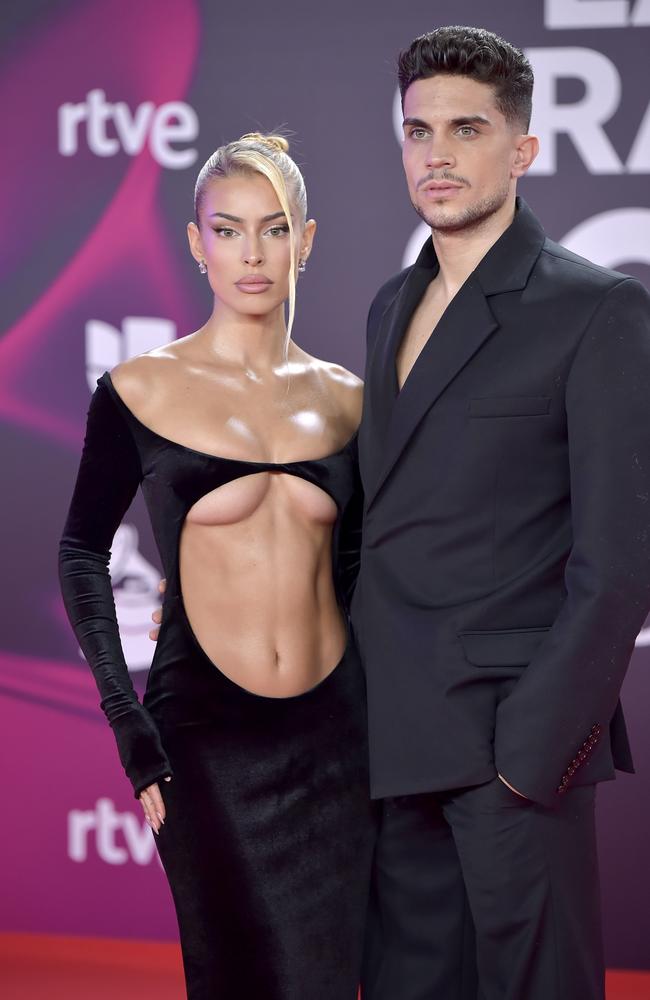 Spanish influencer Jessica Goicoechea turned heads at the Latin Grammy Awards while posing alongside her soccer boyfriend Marc Bartra. Picture: Juan Naharro Gimenez/Getty Images