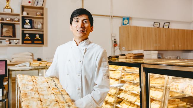 Country Cob Bakery owner Ryan Khun with some of his award-winning pies. Picture: Chloe Smith.