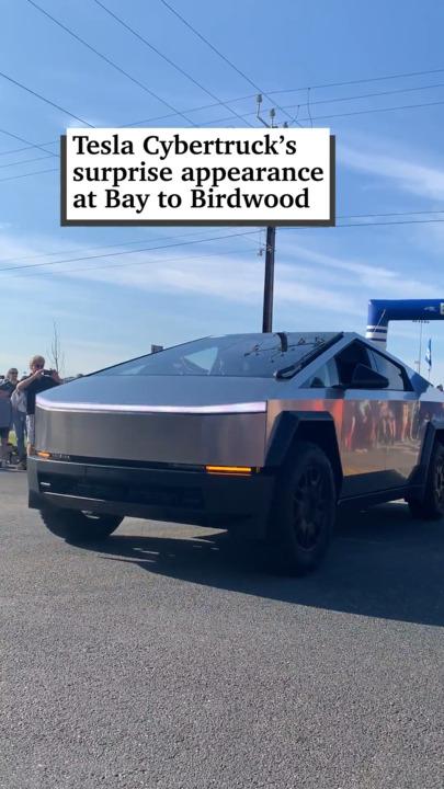 Tesla Cybertruck makes surprise appearance at vintage car event