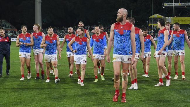 Gawn leading his side off Adelaide Oval. Picture: Mark Brake/Getty Images