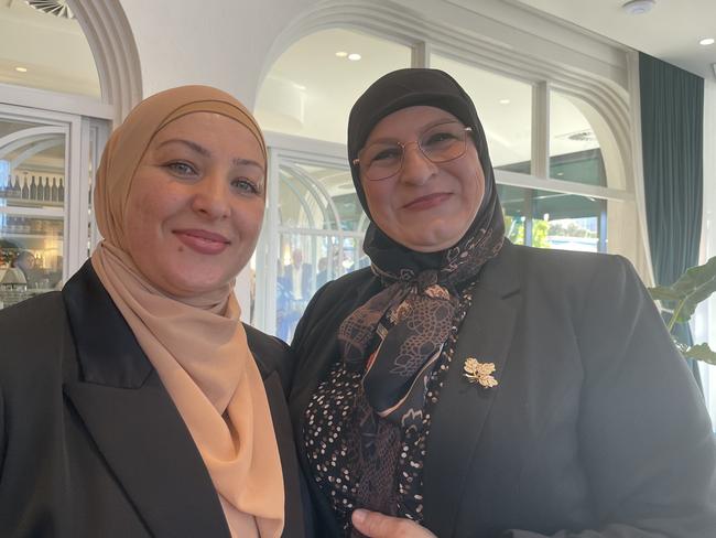 Andira El-Droubi and Souzan Aoun at the opening night of Al Aseel Lebanese restaurant Parramatta on November 9, 2022.