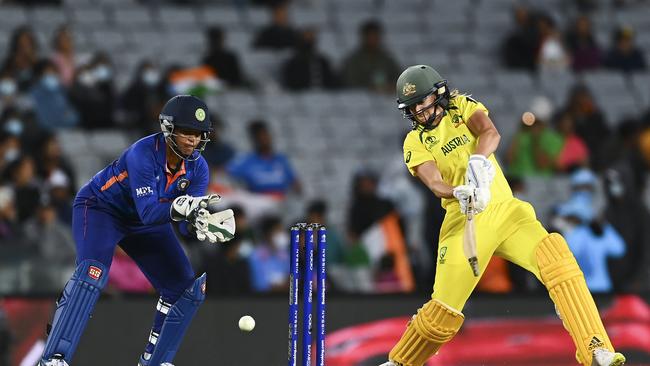 Elleyse Perry hits out on her way to 28 runs against India. Picture: Getty Images