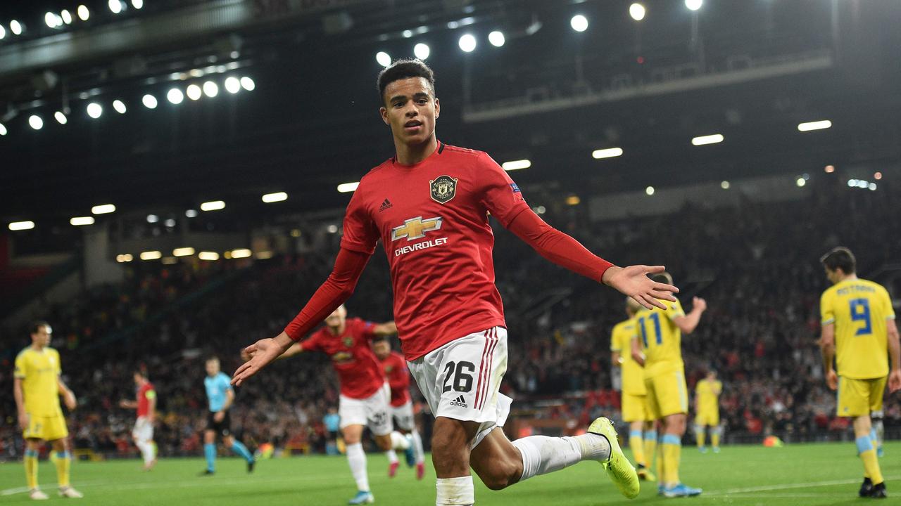 Manchester United's teenage striker Mason Greenwood netted his first senior goal for the Red Devils. (Photo by Oli SCARFF / AFP)