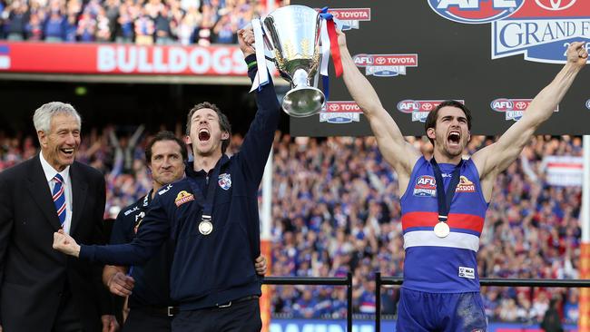 Luke Beveridge shared the glory with Bob Murphy in a touching post-win moment. Picture: Michel Klein