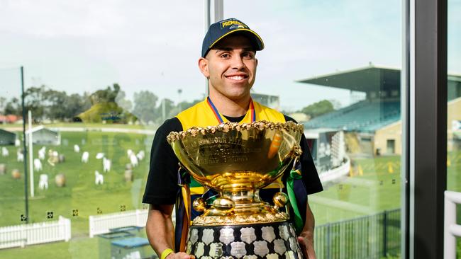 Tyson Stengle holding the SANFL premiership cup. Picture: The Advertiser/Morgan Sette