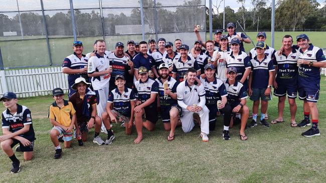 Laidley first and second division players and supporters celebrate the club's Cricket Ipswich grand final successes last season. Picture: David Lems