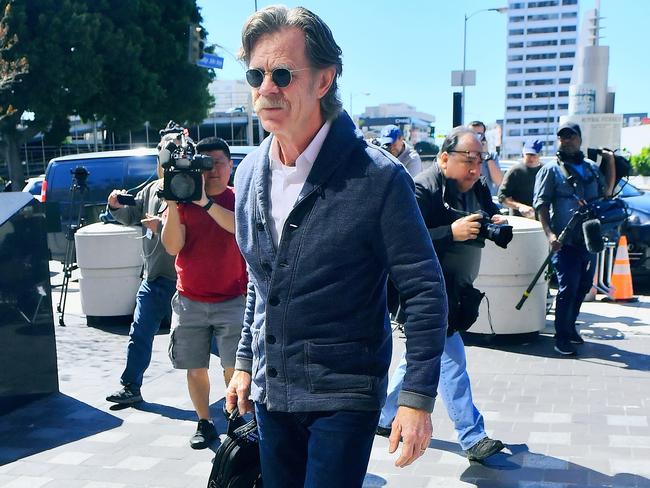 William H Macy is seen arriving at the federal detention centre in Los Angeles where his wife Felicity Huffman was being questioned over an alleged college cheating scam. Picture: Marksman / MEGA