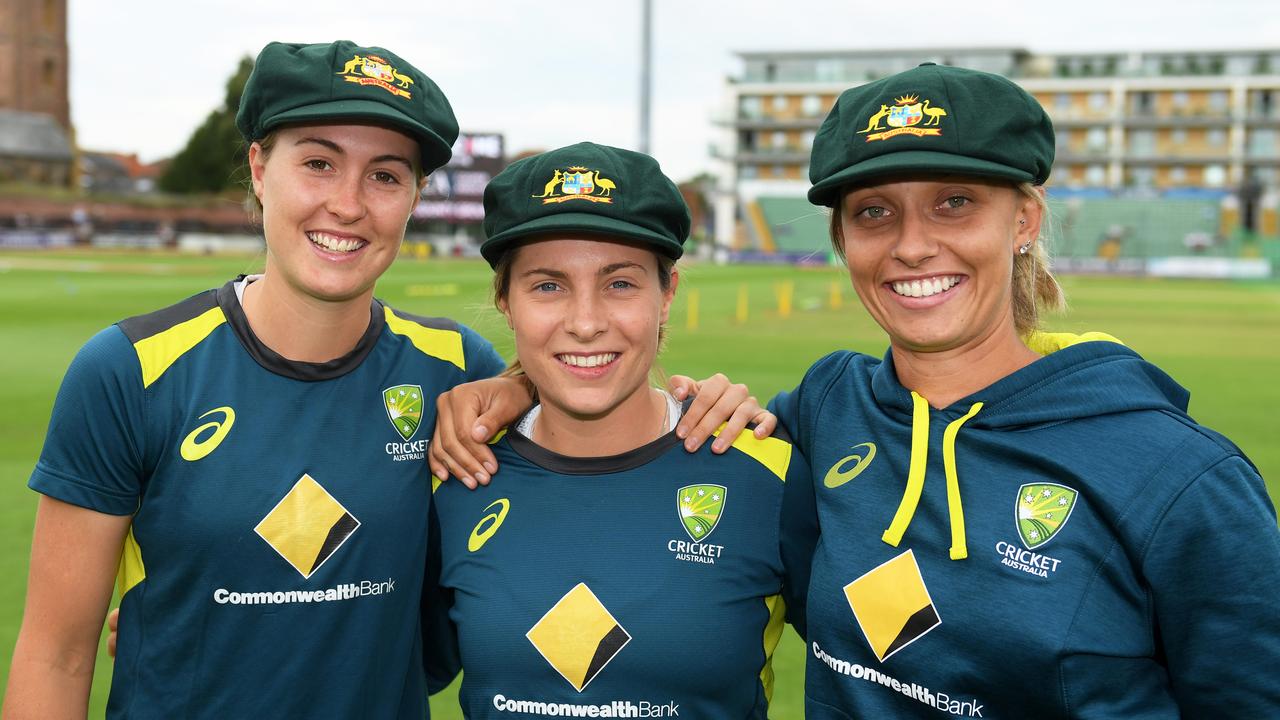 Tayla Vlaeminck made her Test debut alongside Sophie Molineux and Ashleigh Gardner. Photo by Harry Trump/Getty Images.