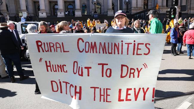 Farmers, firefighters, industry, councils and homeowners protest the Allan government levy. Picture: David Caird