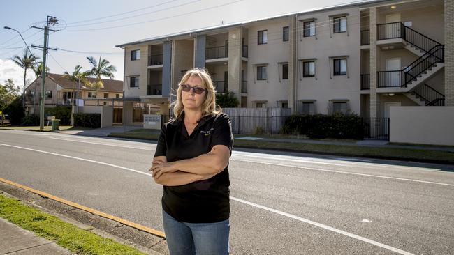 Neighbour Paula Brand at the building. Picture: Jerad Williams