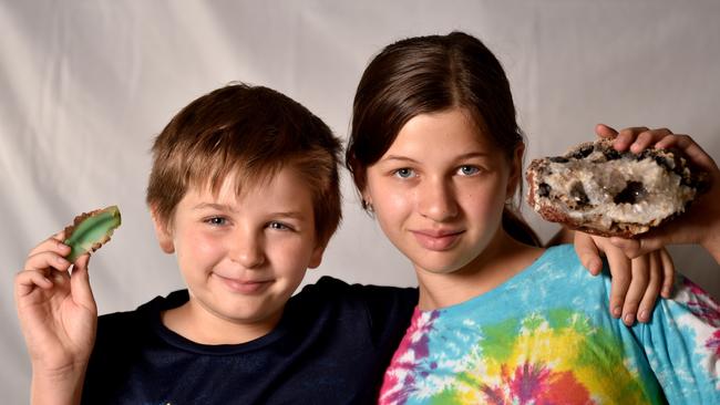 Liam, 8, and Claire Hudson, 11, can't wait for the Townsville Gem and Mineral Club's annual Gem Show. Picture: Evan Morgan