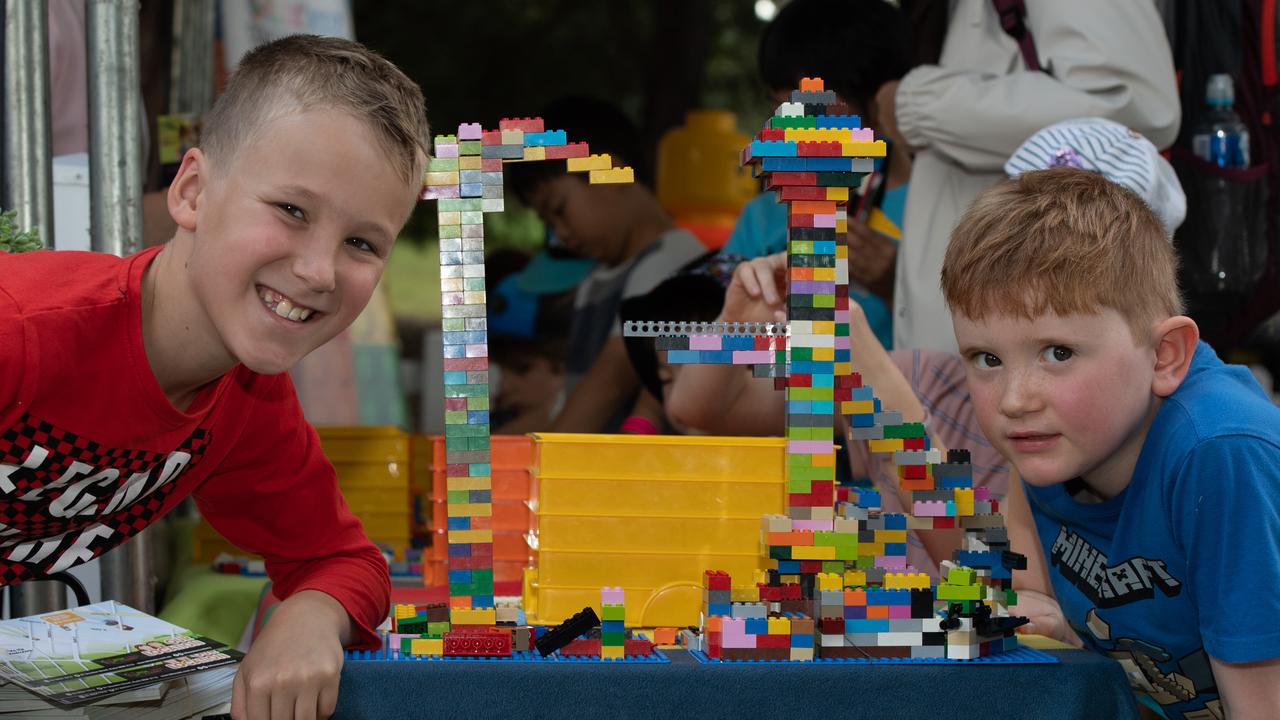 Jack Place 8 and Sam Evans 6 at the Cork and Fork festival on the waterfront at Putney on Sunday May 19 2019. (AAP IMAGE / MONIQUE HARMER)