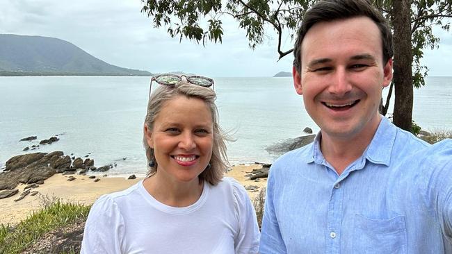 Bree James, the LNP's Barron River candidate, with LNP environment spokesman Sam O'Connor, at Taylor Point in October 2023. Picture: Supplied