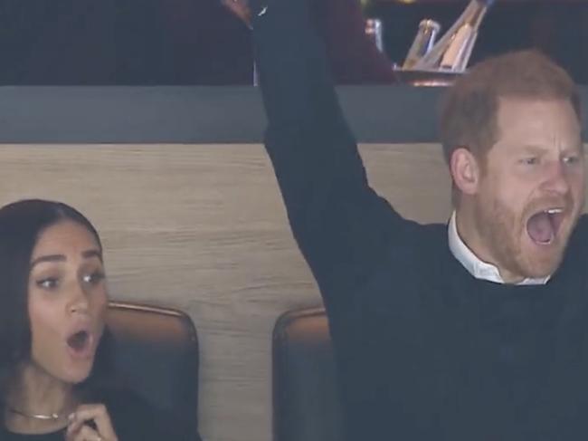 Harry cheered as his team scored. Picture: X/Canucks