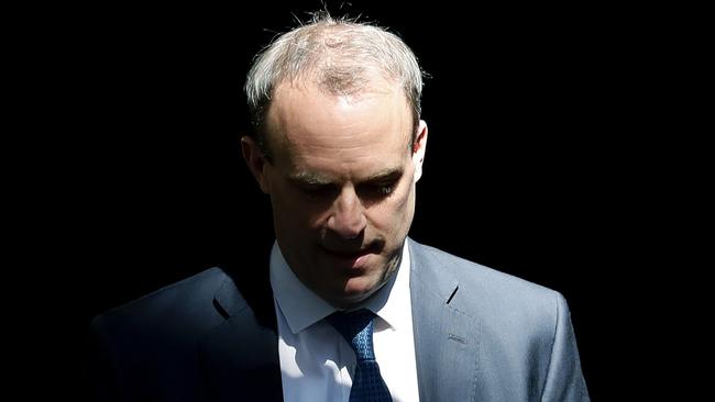 The temporary cabinet leader, Britain's Foreign Secretary Dominic Raab, leaves 10 Downing Street on Wednesday. Picture: AP