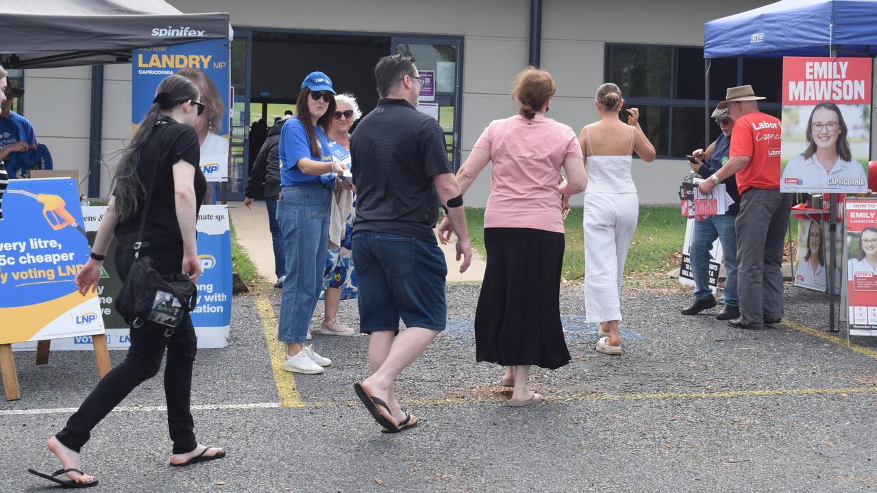 Voters at the Frenchville State School polling booth on May 3, 2025.