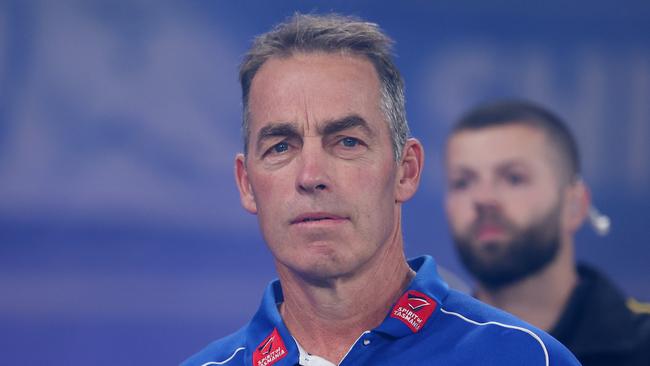 MELBOURNE, AUSTRALIA - MAY 24: Alastair Clarkson, Head Coach of the Kangaroos takes to the field during the round 11 AFL match between North Melbourne Kangaroos and Collingwood Magpies at Marvel Stadium, on May 24, 2025, in Melbourne, Australia. (Photo by Morgan Hancock/Getty Images)