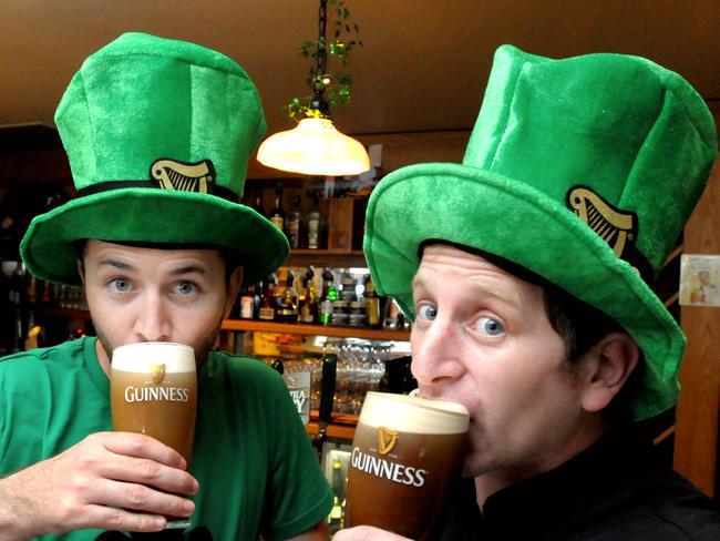 Gerry Murphy and Tim Hartnett celebrating St Patricks Day at Harrigan's Irish Pub in Calypso Bay.