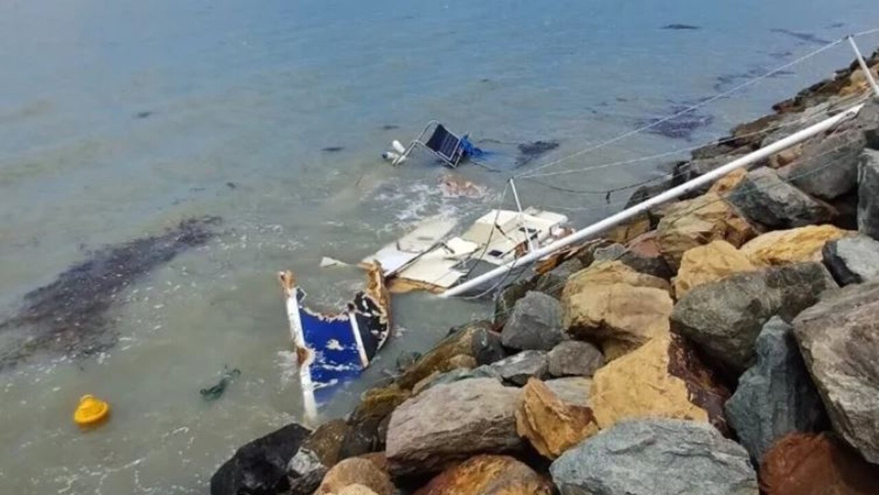 The 40ft Fortuna yacht was destroyed when ex-cyclone Kirrily hit Townsville on January 25. Picture: Supplied