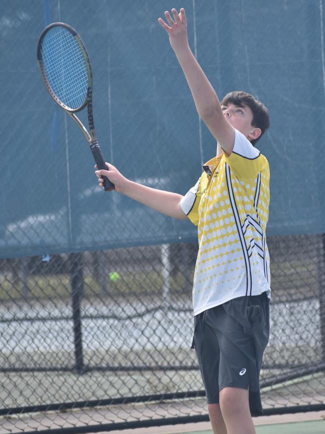 Players on court at the JDS Central Region tournament at the Rockhampton Regional Tennis Centre on July 14, 2024.