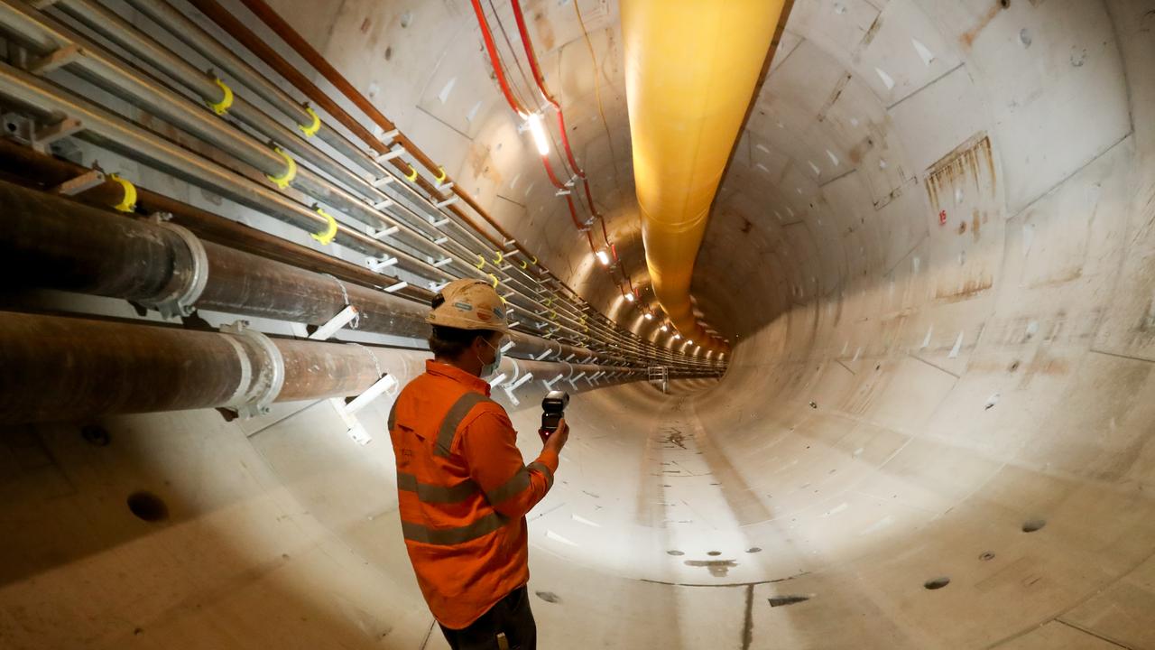 Inside the Metro Tunnel with worker Troy McDonald. Picture: Alex Coppel.