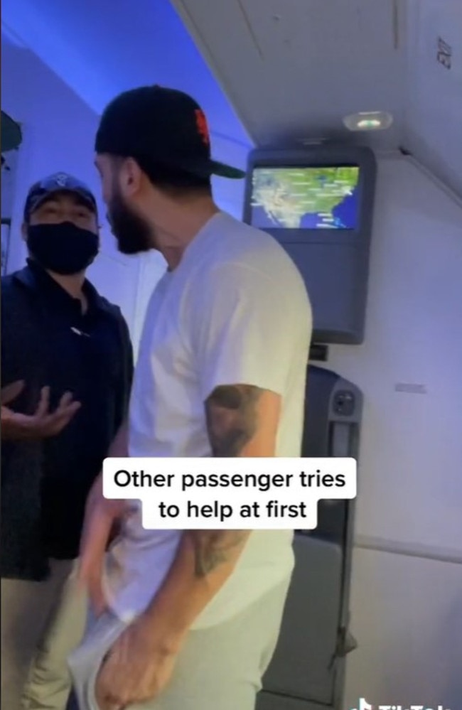 When another passenger tried to help, the man threatens to break his neck. Picture: TikTok