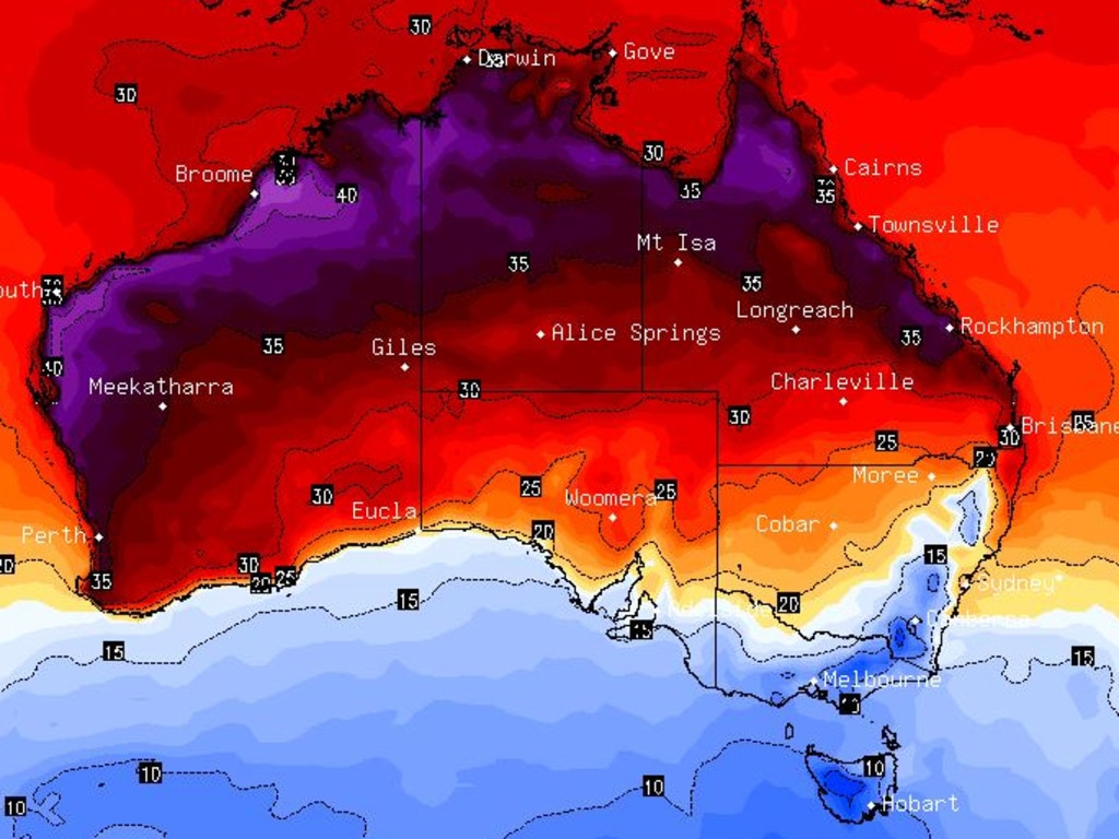 Monday in Australia is a tale of two climates. In the south east, cold and snowy. In the north and west, scorching. Picture: BSCH.