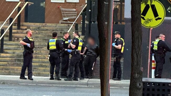 Police at the scene of the stabbing. Picture: Rebecca Borg