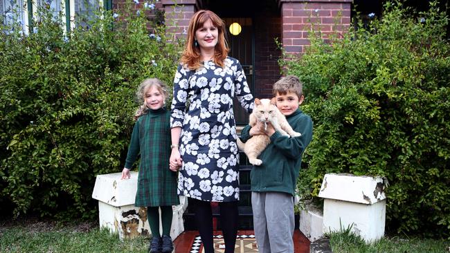 28/06/2017: Claire Valtwies (42) at her home in Russell Lea, Sydney, with her children  Kirby (6), and Joseph (9). Claire is part of the sandwich generation, raising her own children while helping to care for elderly parents, working almost full time and volunteering around the edges.Pic by James Croucher