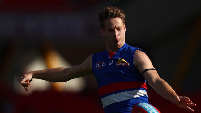 Western Bulldogs star Lachie Hunter in action against Adelaide at Metricon Stadium. Picture: Getty Images