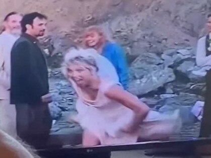 The footage showed the bride jokingly running from the groom after saying ‘I do’. Picture: Reddit