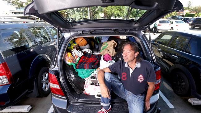 Omar Suarez is one of many sleeping in cars and tents due to the rental crisis. Pictured in his car at Everton Park in Brisbane. Photo Steve Pohlner