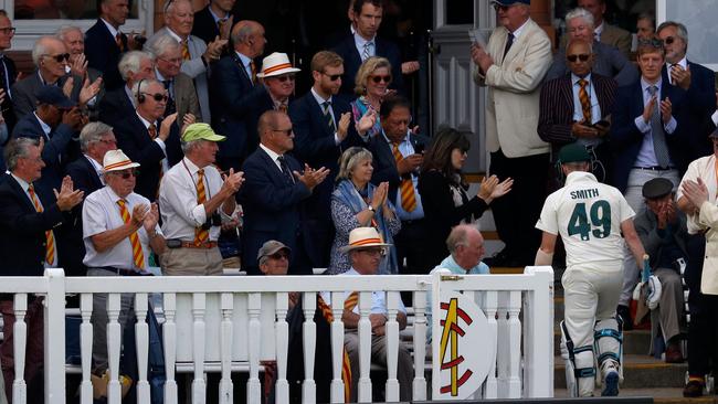 Australia's Steve Smith walks back to the pavilion after losing his wicket for 92 runs. Picture: AFP