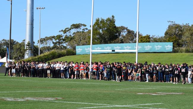 The crowd lining up getting ready to walk in honour of Benjamin Hunter.