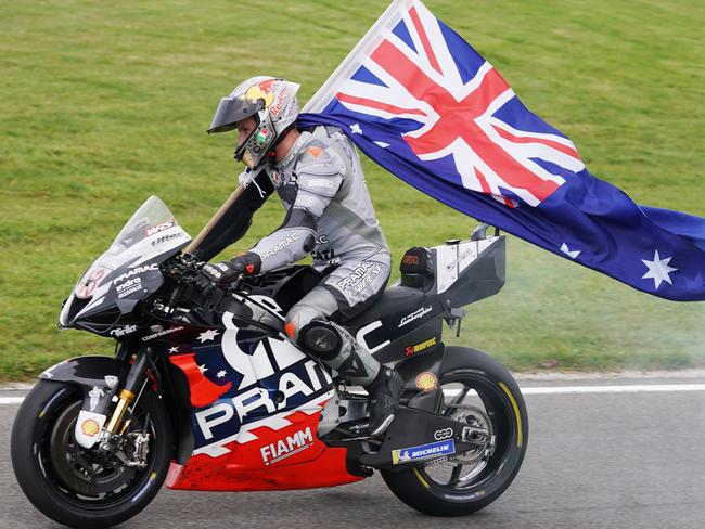 It was a patriotic finish for Aussie Jack Miller. Picture: AAP