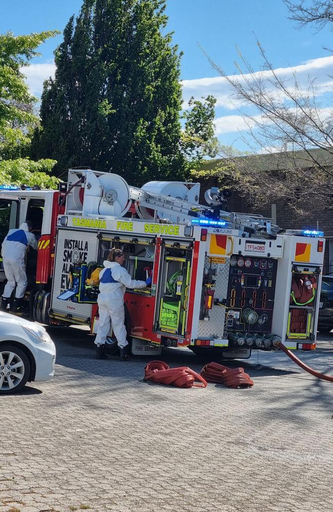 Tasmania Fire Service at a unit fire at Condell Place, North Hobart. Picture: Elise Kaine