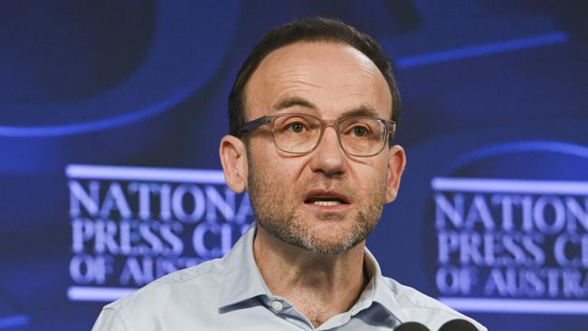 CANBERRA, Australia - NewsWire Photos - August 28, 2024: Adam Bandt, Australian Greens Leader addresses the National Press Club of Australia in Canberra on "The Greens' plan to take on corporate greed and build a better life for all of us". Picture: NewsWire / Martin Ollman