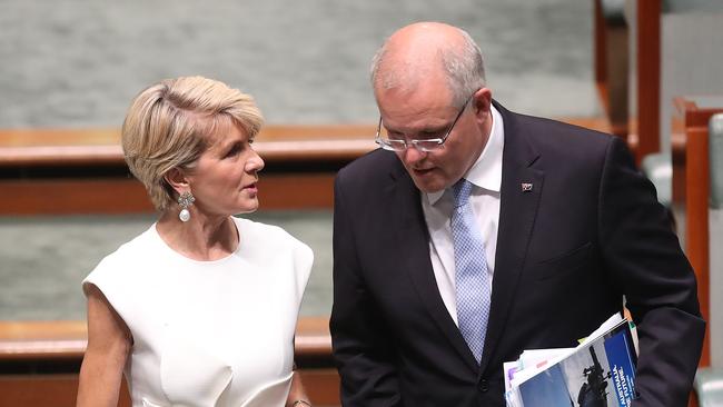 Julie Bishop with PM Scott Morrison. Picture: Kym Smith